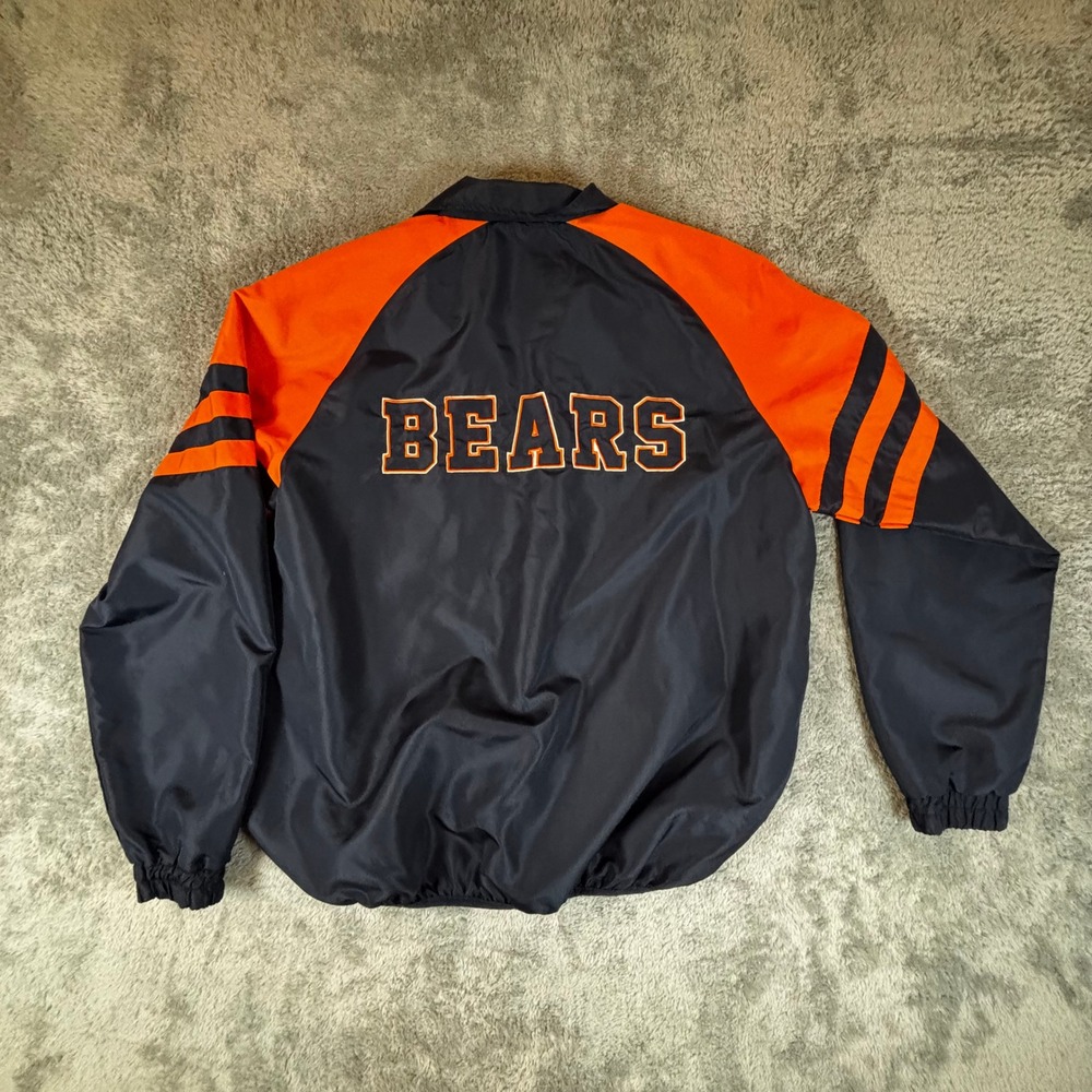 NFL Chicago Bears Windbreaker Jacket Mens Medium Navy Blue Orange Full Zip Logo